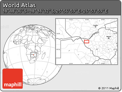 Blank Location Map of the Area around 18° 31' 34" S, 26° 25' 29" E