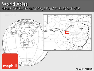 Blank Location Map of the Area around 18° 31' 34" S, 27° 16' 29" E