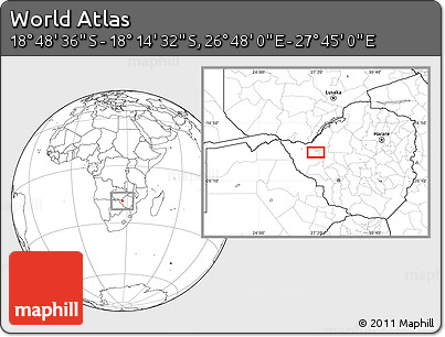 Blank Location Map of the Area around 18° 31' 34" S, 27° 16' 29" E