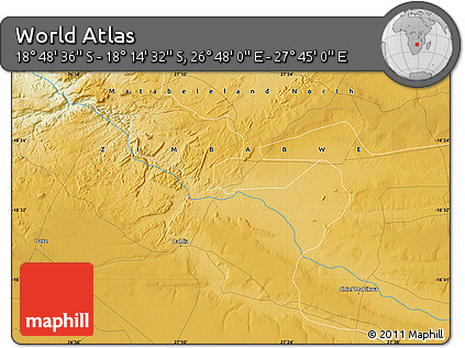 Physical Map of the Area around 18° 31' 34" S, 27° 16' 29" E