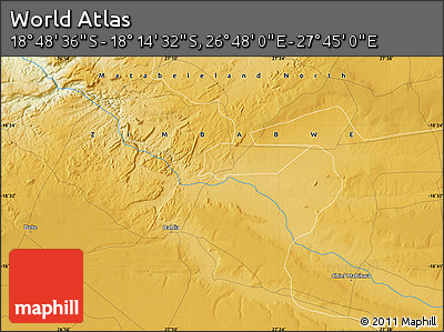 Physical Map of the Area around 18° 31' 34" S, 27° 16' 29" E