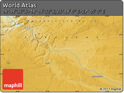Physical Map of the Area around 18° 31' 34" S, 27° 16' 29" E