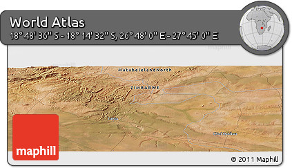 Satellite Panoramic Map of the Area around 18° 31' 34" S, 27° 16' 29" E