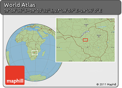 Savanna Style Location Map of the Area around 18° 31' 34" S, 28° 7' 30" E