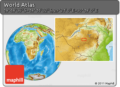 Physical Location Map of the Area around 18° 31' 34" S, 29° 49' 30" E
