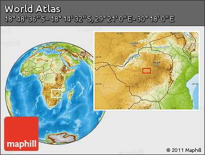 Physical Location Map of the Area around 18° 31' 34" S, 29° 49' 30" E