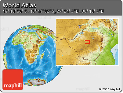 Physical Location Map of the Area around 18° 31' 34" S, 29° 49' 30" E