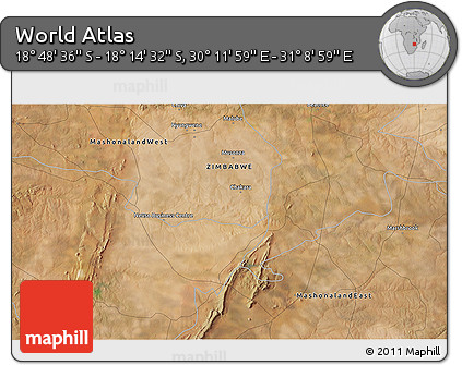 Satellite 3D Map of the Area around 18° 31' 34" S, 30° 40' 29" E