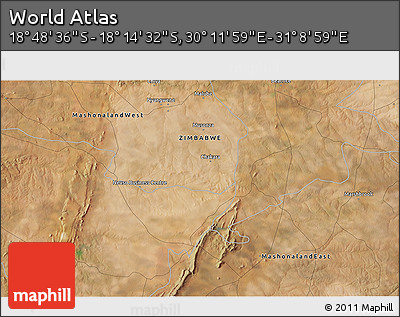 Satellite 3D Map of the Area around 18° 31' 34" S, 30° 40' 29" E