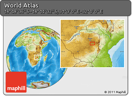 Physical Location Map of the Area around 18° 31' 34" S, 31° 31' 29" E