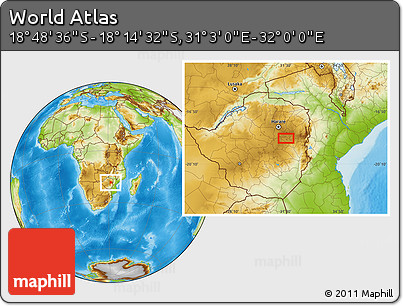 Physical Location Map of the Area around 18° 31' 34" S, 31° 31' 29" E