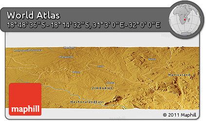 Physical Panoramic Map of the Area around 18° 31' 34" S, 31° 31' 29" E