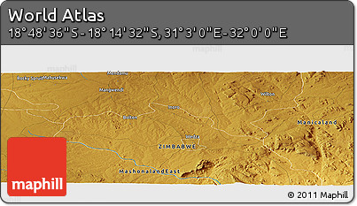 Physical Panoramic Map of the Area around 18° 31' 34" S, 31° 31' 29" E