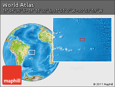Physical Location Map of the Area around 18° 31' 34" S, 31° 22' 30" W