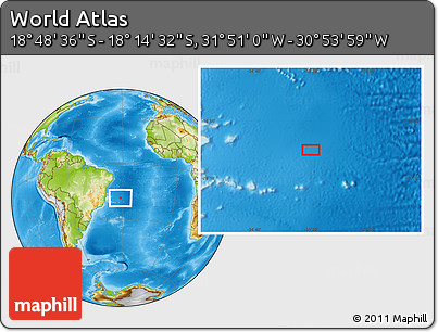 Physical Location Map of the Area around 18° 31' 34" S, 31° 22' 30" W