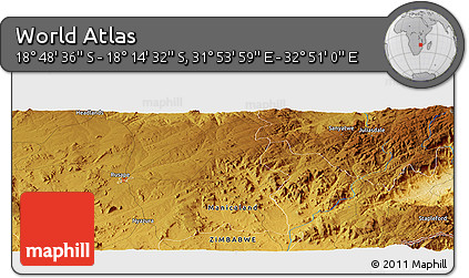 Physical Panoramic Map of the Area around 18° 31' 34" S, 32° 22' 30" E