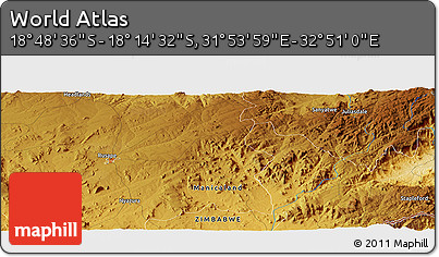 Physical Panoramic Map of the Area around 18° 31' 34" S, 32° 22' 30" E