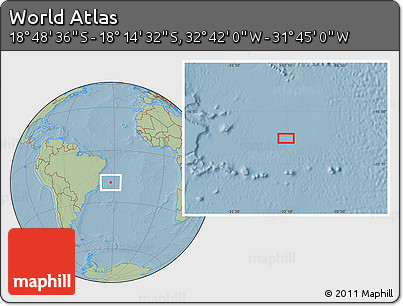 Savanna Style Location Map of the Area around 18° 31' 34" S, 32° 13' 30" W, hill shading