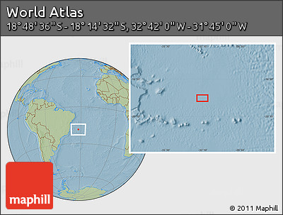 Savanna Style Location Map of the Area around 18° 31' 34" S, 32° 13' 30" W, hill shading