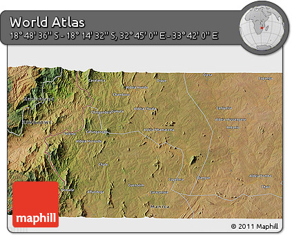 Satellite 3D Map of the Area around 18° 31' 34" S, 33° 13' 30" E