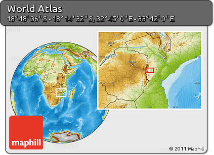 Physical Location Map of the Area around 18° 31' 34" S, 33° 13' 30" E
