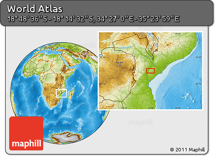Physical Location Map of the Area around 18° 31' 34" S, 34° 55' 29" E