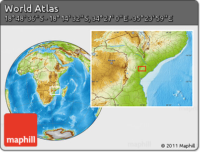 Physical Location Map of the Area around 18° 31' 34" S, 34° 55' 29" E
