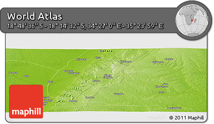 Physical Panoramic Map of the Area around 18° 31' 34" S, 34° 55' 29" E