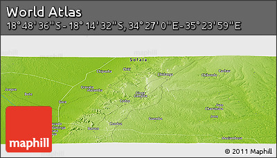 Physical Panoramic Map of the Area around 18° 31' 34" S, 34° 55' 29" E