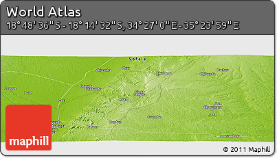 Physical Panoramic Map of the Area around 18° 31' 34" S, 34° 55' 29" E