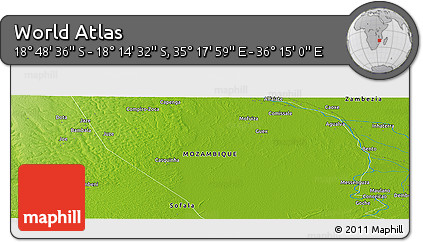 Physical Panoramic Map of the Area around 18° 31' 34" S, 35° 46' 29" E