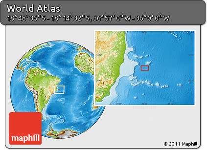 Physical Location Map of the Area around 18° 31' 34" S, 36° 28' 30" W