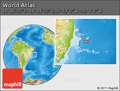 Physical Location Map of the Area around 18° 31' 34" S, 36° 28' 30" W