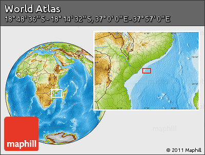 Physical Location Map of the Area around 18° 31' 34" S, 37° 28' 30" E