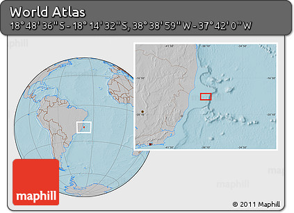 Gray Location Map of the Area around 18° 31' 34" S, 38° 10' 29" W, hill shading