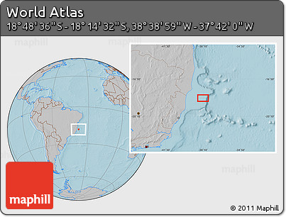 Gray Location Map of the Area around 18° 31' 34" S, 38° 10' 29" W, hill shading