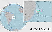 Gray Location Map of the area around 18° 31' 34" S, 38° 10' 29" W, hill shading