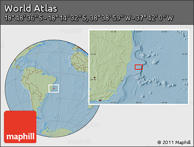 Savanna Style Location Map of the Area around 18° 31' 34" S, 38° 10' 29" W, hill shading