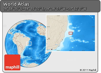 Shaded Relief Location Map of the Area around 18° 31' 34" S, 38° 10' 29" W