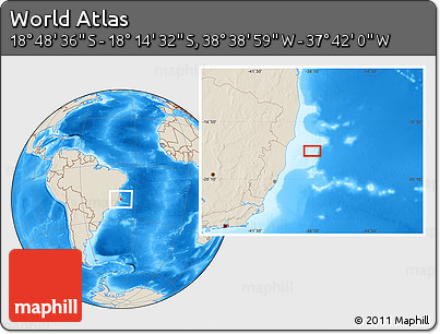 Shaded Relief Location Map of the Area around 18° 31' 34" S, 38° 10' 29" W