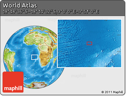 Physical Location Map of the Area around 18° 31' 34" S, 3° 28' 30" E