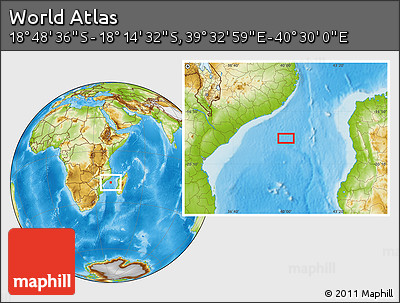 Physical Location Map of the Area around 18° 31' 34" S, 40° 1' 29" E
