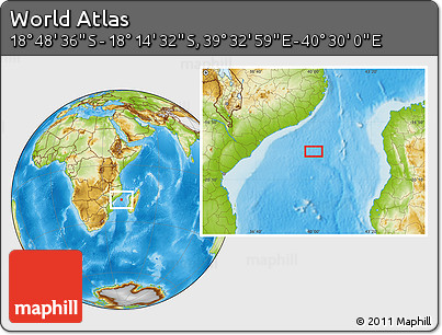Physical Location Map of the Area around 18° 31' 34" S, 40° 1' 29" E