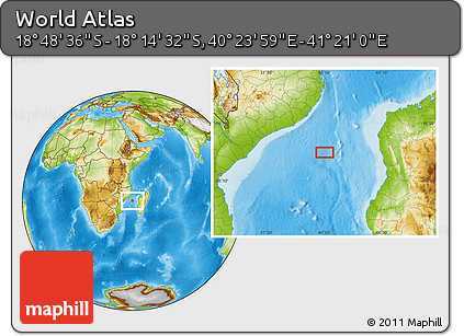 Physical Location Map of the Area around 18° 31' 34" S, 40° 52' 30" E