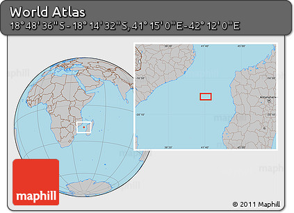 Gray Location Map of the Area around 18° 31' 34" S, 41° 43' 30" E