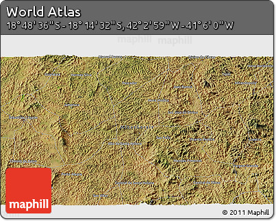 Satellite 3D Map of the Area around 18° 31' 34" S, 41° 34' 30" W
