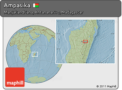 Savanna Style Location Map of Ampasika, hill shading
