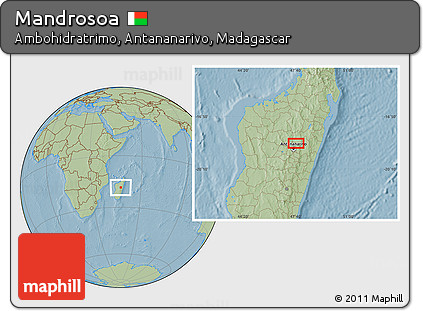 Savanna Style Location Map of Mandrosoa, hill shading
