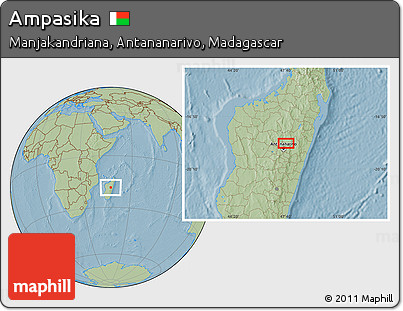 Savanna Style Location Map of Ampasika, hill shading