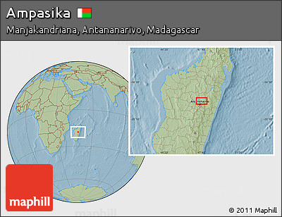 Savanna Style Location Map of Ampasika, hill shading